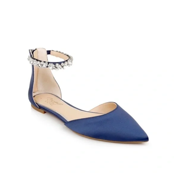Badgley Mischa Navy Satin Flat Pointed Shoe Size 10 - Picture 3 of 15